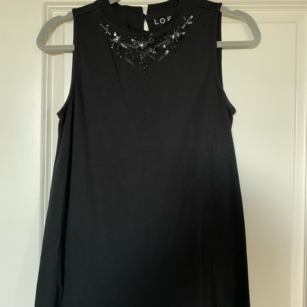 LOFT Black Embellished Blouse with Flowing Silhouette